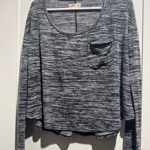 Hollister Black and Gray Striped Long Sleeve Tee
